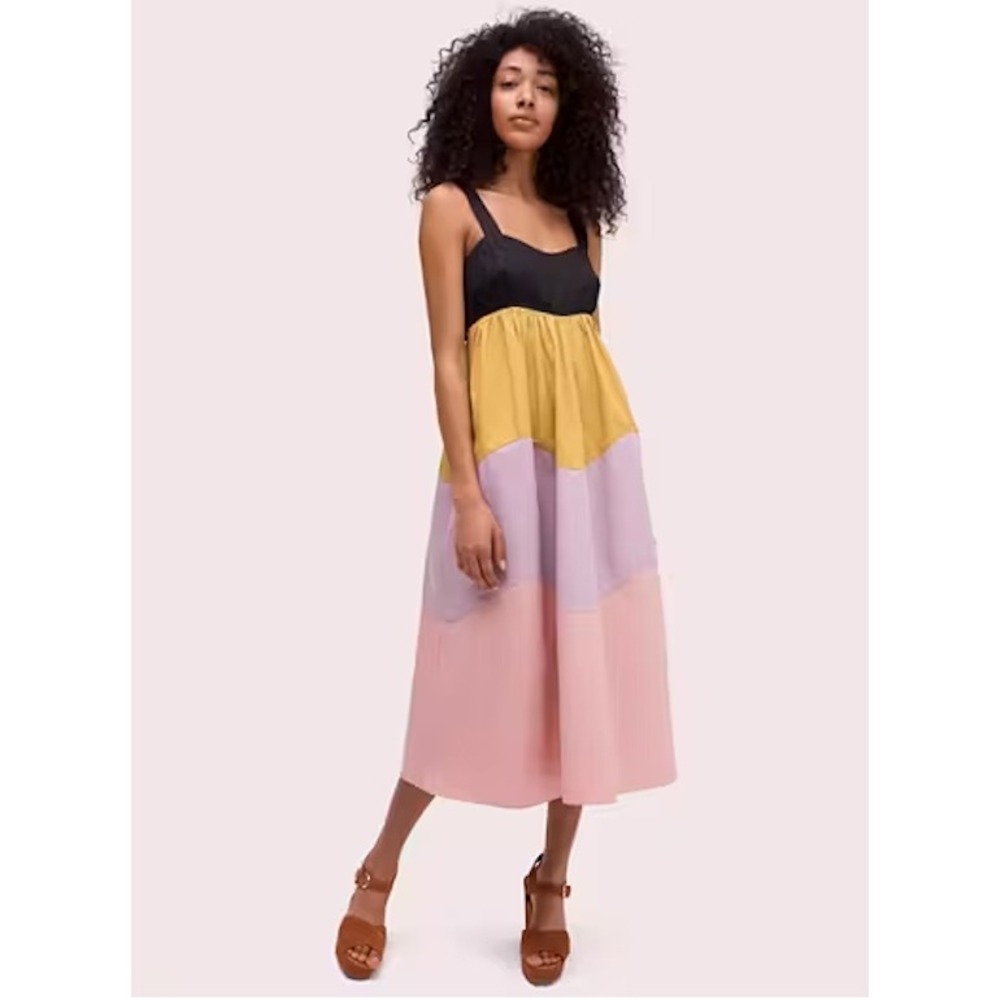 Kate Spade Midi Dress Women M Multi Colorblock Sleeveless Tie Back